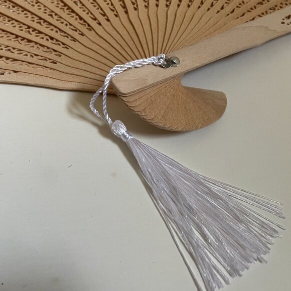 Laser-Cut Wooden Hand Fan with Tassel - Picture 3 of 8